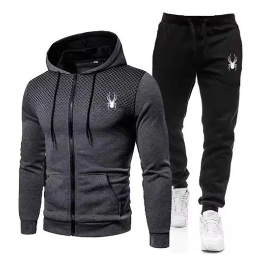 Spring And Autumn New Men's Set Casual Sportswear Printed Hooded Zipper Jacket + Trousers Two-piece Fashion Men's Clothing