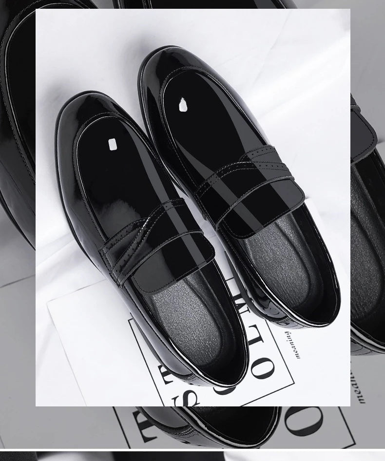 Spring Autumn New Patent Leather Shoes for Men Solid Color Fashion Wedding Shoes Male Low Top Casual Loafers Man