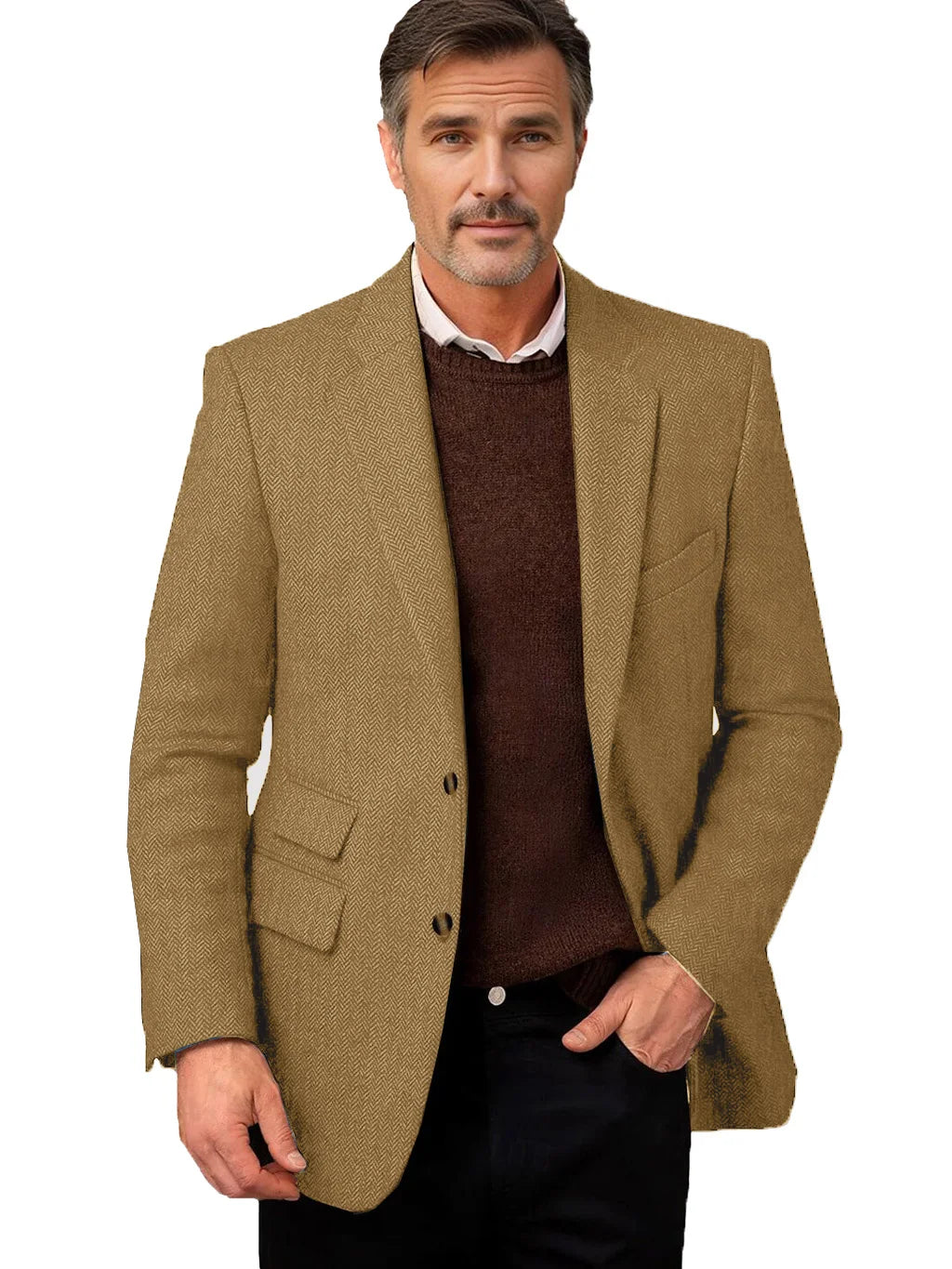 Vintage Men's Herringbone Tweed Blazer Notch Lapel 2 Button Slim Fit Suit Jacket Casual Business for Office Wedding Daily Wear