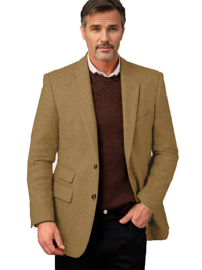 Vintage Men's Herringbone Tweed Blazer Notch Lapel 2 Button Slim Fit Suit Jacket Casual Business for Office Wedding Daily Wear