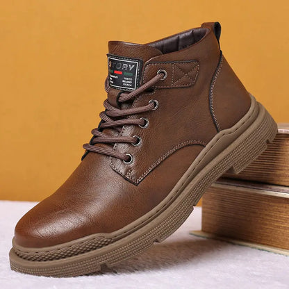 Casual Formal Footwear Brand Men's Leather Shoes New in Winter Men Boots Warm Plush Lace-up Ankle Boots Comfy Office Work Shoes
