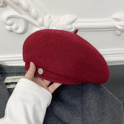Women French Art Retro Wool Felt Autumn Solid Colors Warm Winter Beanie Hat Beret Cap For Female