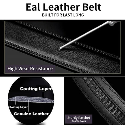 Men’s Black Leather Belt, Genuine Leather Adjustable Buckle, Business and Casual Dress Belt, Stylish Waist Belt