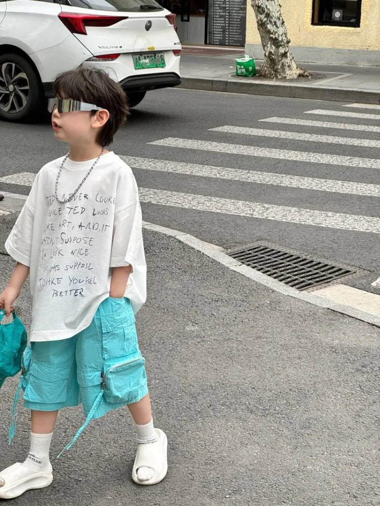 2026 Summer New Korean Style Handsome Baby Boy Letter Print Casual Short Sleeve T-Shirt