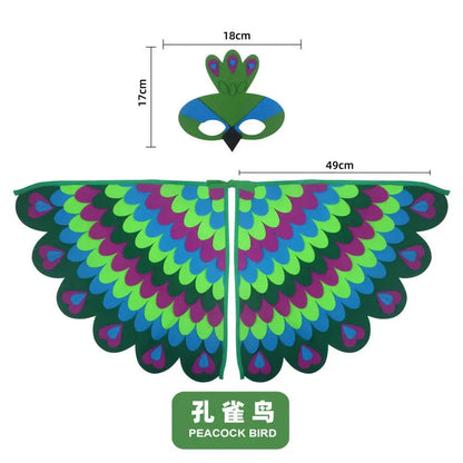 Bird Cosplay Costume Stage Performance Owl Peacock Wings Bird Felt Cape with Mask for Girls Boys Halloween Party Cloak