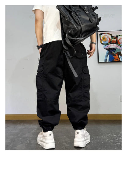 Korean Streetwear Baggy Cargo Pants Men High Quality Multi Pocket Retro Jogger Loose Fit Hip Hop Casual Oversized Haram Pants