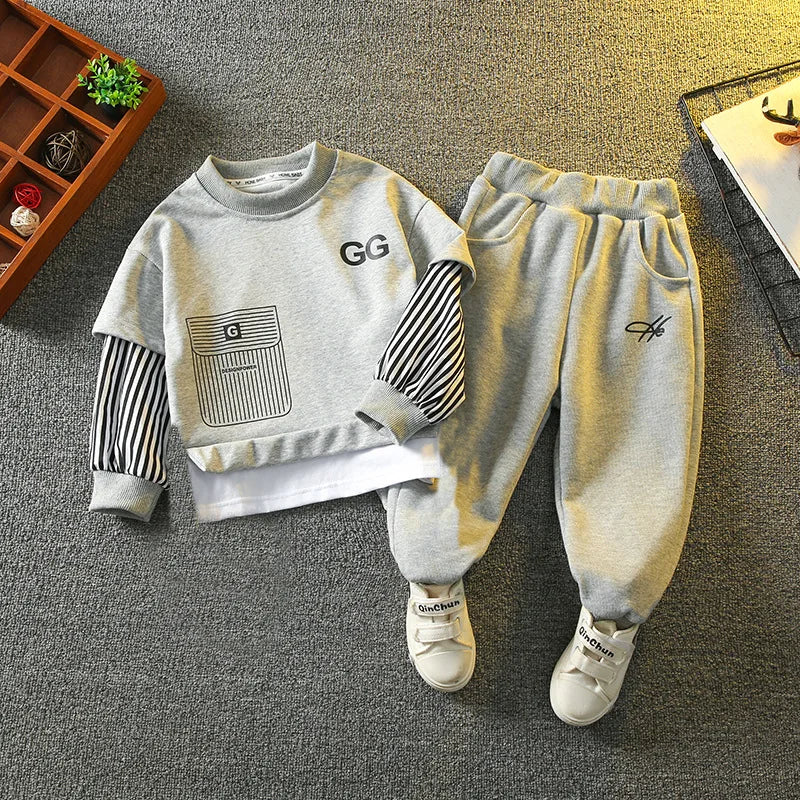 Spring Autumn Girls Boys Striped Patchwork Workout Sweatshirt+Sweatpant Set School Kid 2PCS Tracksuit Child Jogger Outfit 3-14Yr