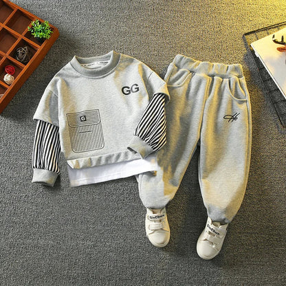 Spring Autumn Girls Boys Striped Patchwork Workout Sweatshirt+Sweatpant Set School Kid 2PCS Tracksuit Child Jogger Outfit 3-14Yr
