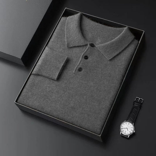 Autumn Mens Knit  Pullover Sweater Lapel Slim Fit Button Pullover HeavyWeight Polo Sweaters Outdoor Winter Warm Solid Streetwear