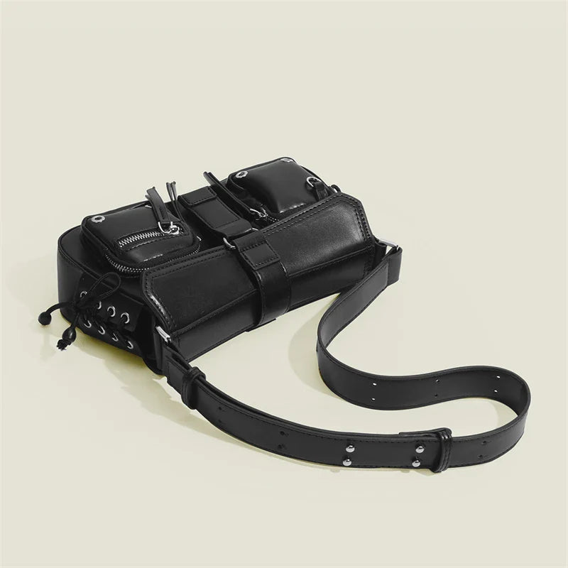 Goth Punk Cool Women's Underarm Bag Hot Girls Shoulder Bags Fashion Design PU Leather Female Handbags Tote Purse with Zipper