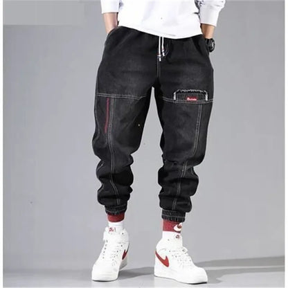 Plus Size 5XL Men's Baggy Harem Jeans Hip Hop Male Trousers Black Blue Cargo Jeans Man Fashion Streetwear Denim Jogger Pants