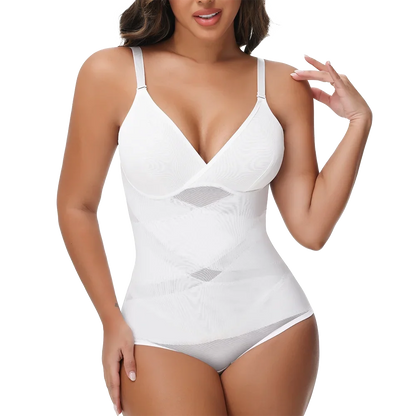 Women Cross Tummy Control Shapewear Sexy Mesh Slimming Waist Briefs Bodysuit Thin Breast Cup Body Shaper Butt Lifter Smooth Body