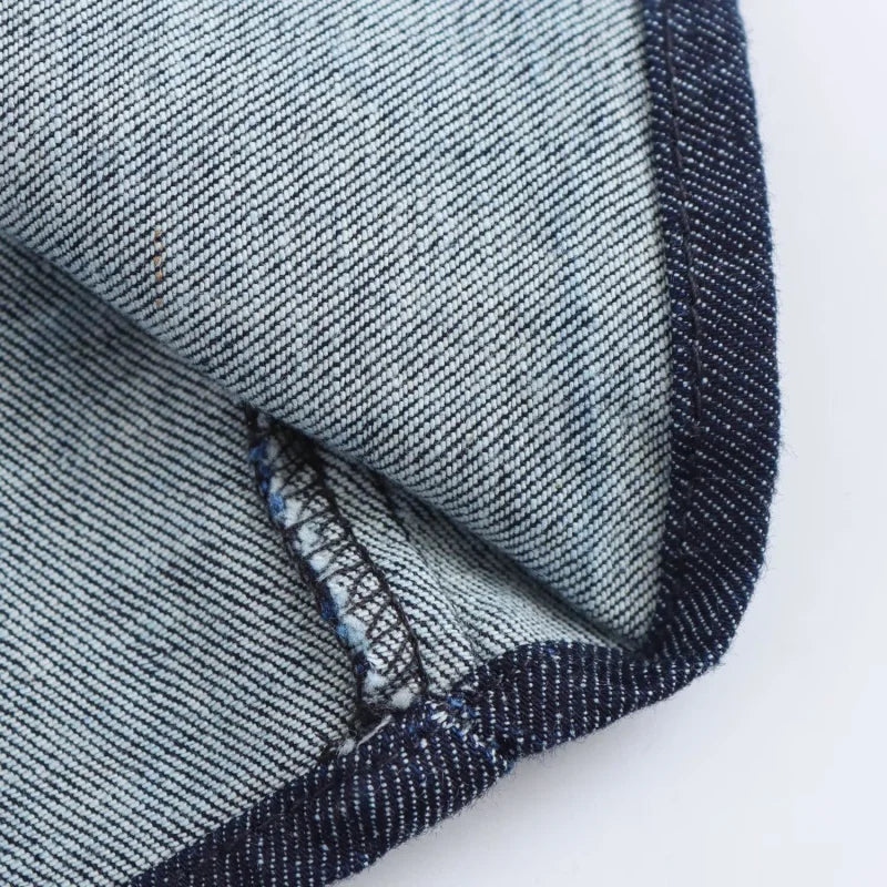 2025  Spring New 1975 series denim MIDI dress with lapel side zipper fashion wrinkle waist slim elegant dress