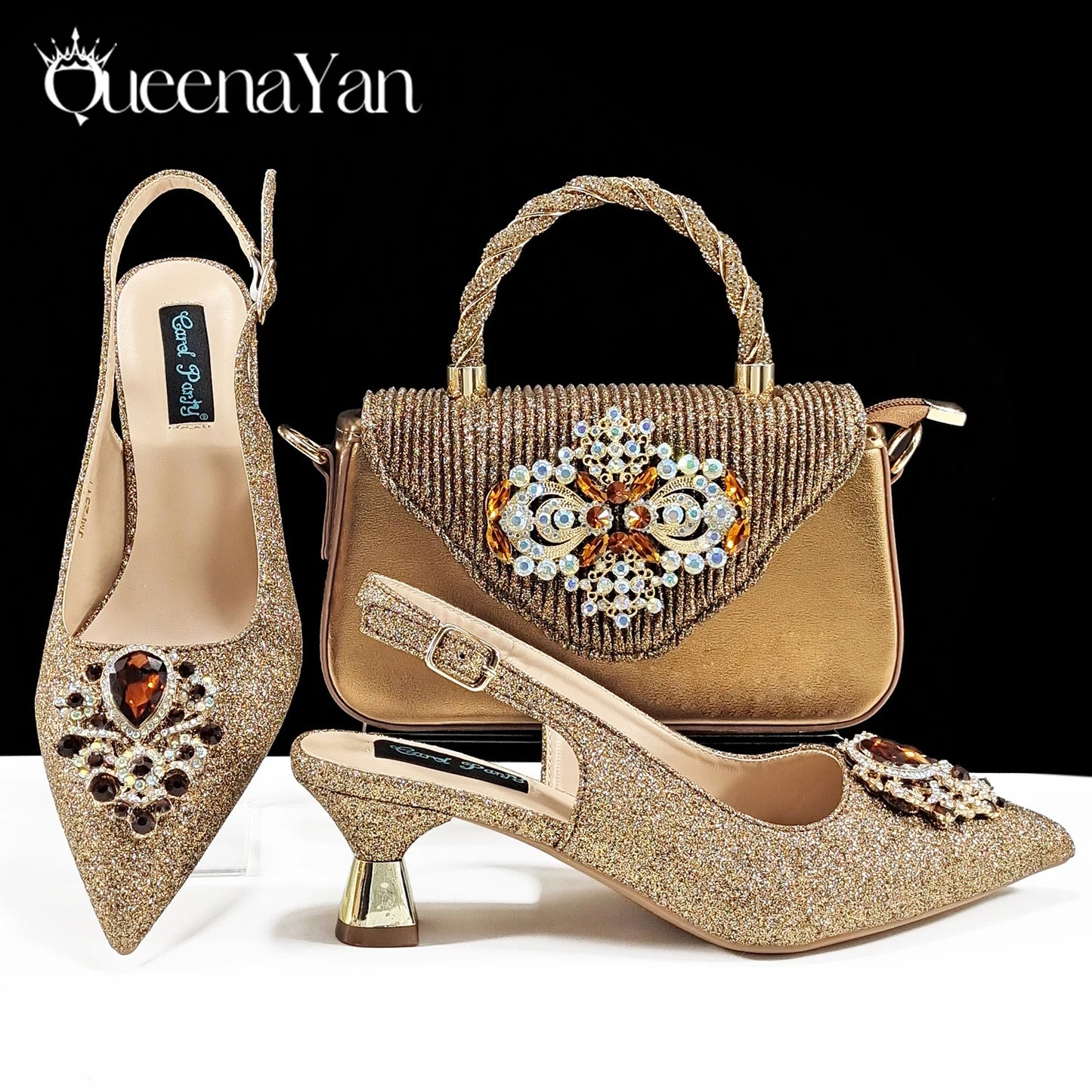 Hot Selling INS Pointed-Toe Luxury Style Women High Heels Sandal With Bag Set Orange Color for Wedding Party