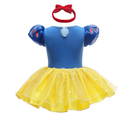 2026 Disney Infant Snow White Dress With Headband Infant Baby Princess Girl Cute Design Clothes Baby Dress Party Costumes Set