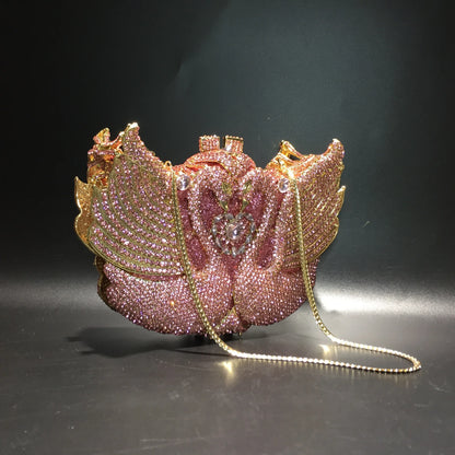 Chain New Product Hot Sale Ladies Purse Crystal Stone Evening Bags Swan Lady Purses Design Swan Clutch Bag