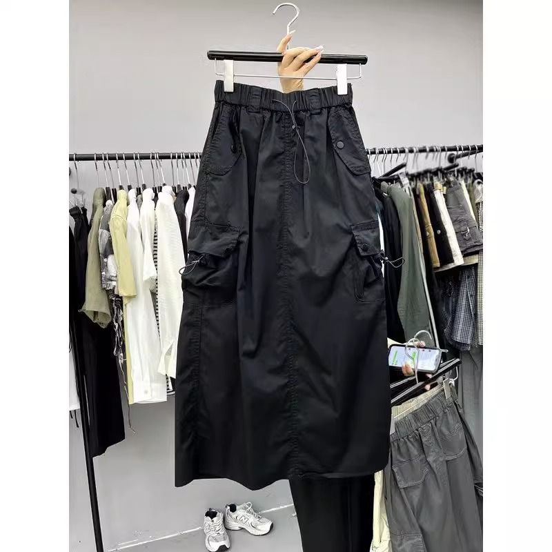 Vintage Skirts for Women American Fashion High Waist Back Slit Cargo Skirt Streetwear All-match Pockets Trendy Harajuku Chic New