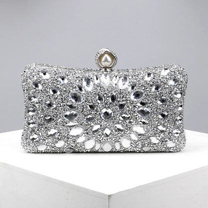 Full Diamonds Evening Bags Acrylic Flower Rhinestones Clutch Bags Metal Pearl Luxury Prom Wedding Dinner Handbags