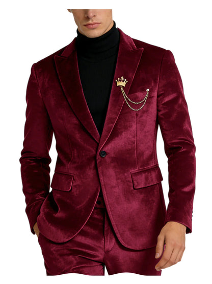 Men's Teal Velvet Blazer 1 Button Single Breasted Slim Fit Formal Wedding Party Suit Jacket