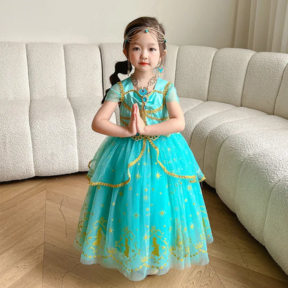 Jasmine Princess Dress for Girls Cosplay Aladdin Magic Lamp Costume Kids Halloween Birthday Carnival Party Vestidos