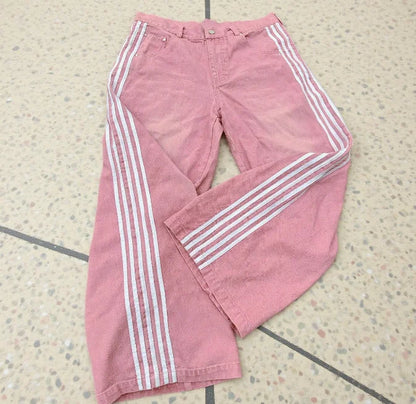 Y2K American Retro High Waisted Jeans Loose Wide Leg Pants Harajuku Style Street Striped Gothic Niche Design Casual Pants