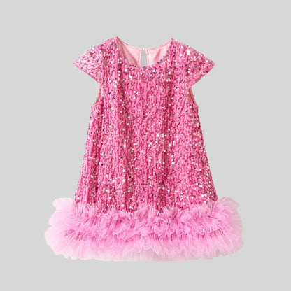 Sequin Girls Dress Kids Fluffy Birthday Formal Prom Dresses Evening Gown for Summer Princess Girls Costumes