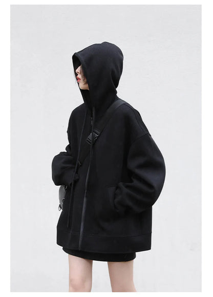 Women Sweatshirts Hoodies Solid Loose Casual Hooded Female Tops Lady Coat Medium Length Overcoat Spring Autumn 2025