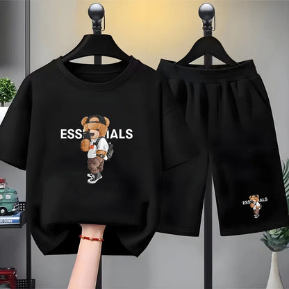 Kids Brand Little Bear Round Neck T-shirt+Shorts Set Clothing Fashion Boy Girl 3-12Yrs Sports Short-Sleeved Casual Set Summer