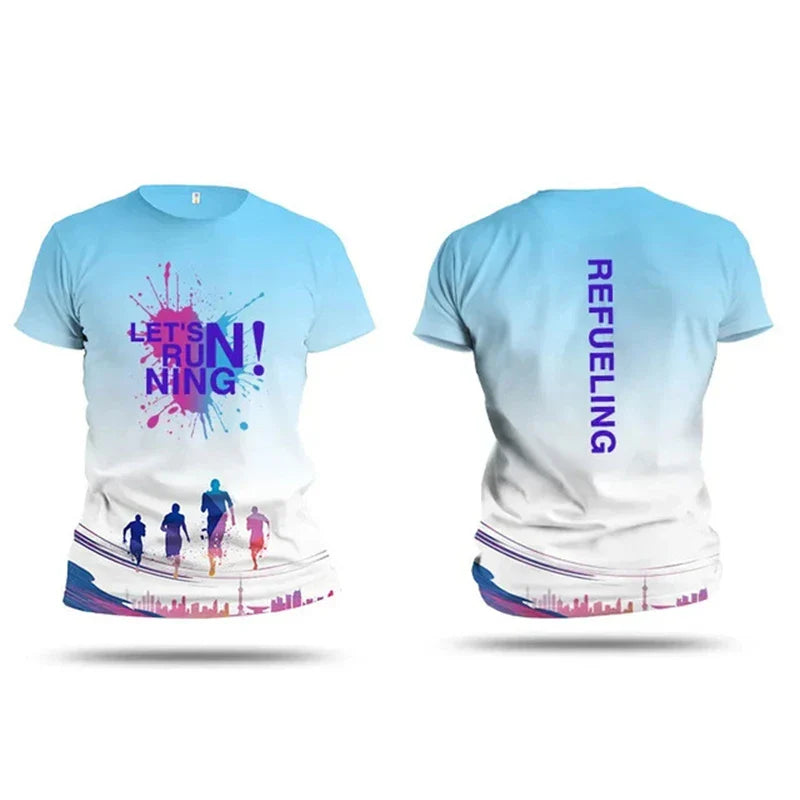 Men's T shirt Outdoor Fitness Run Sports T-Shirts Summer New Casual Women's Short Sleeve Tops Fashion 3D Gradient Harajuku Tops