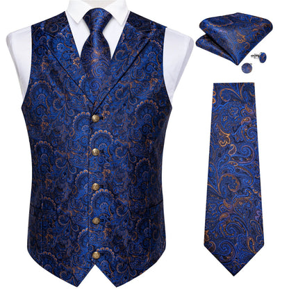 Men's Vest Tie Set Paisley Tuxedo Suit Waistcoat and Necktie Hankerchief Cufflinks for Wedding Party Groom Clothing
