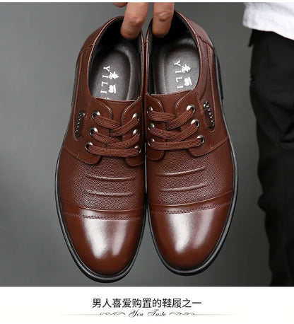 Men's Genuine Cow Leather Shoes Business Casual Shoes With Triple-Stitched Soles For Middle-Aged And Elderly Men 2025