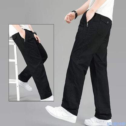 Men's Cotton Relaxed Fit Pants Full Elastic Waist Casual Sportswear Twill Pants Running Sweatpants Casual Cargo Pants