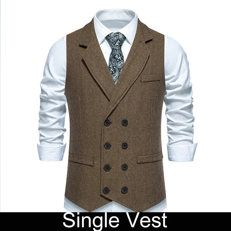 Waistcoat Man British Style Turn Down Collar Men Vest Slim Solid Double-breasted Sleeveless Versatile Male Suit Vest