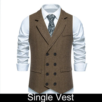 Waistcoat Man British Style Turn Down Collar Men Vest Slim Solid Double-breasted Sleeveless Versatile Male Suit Vest