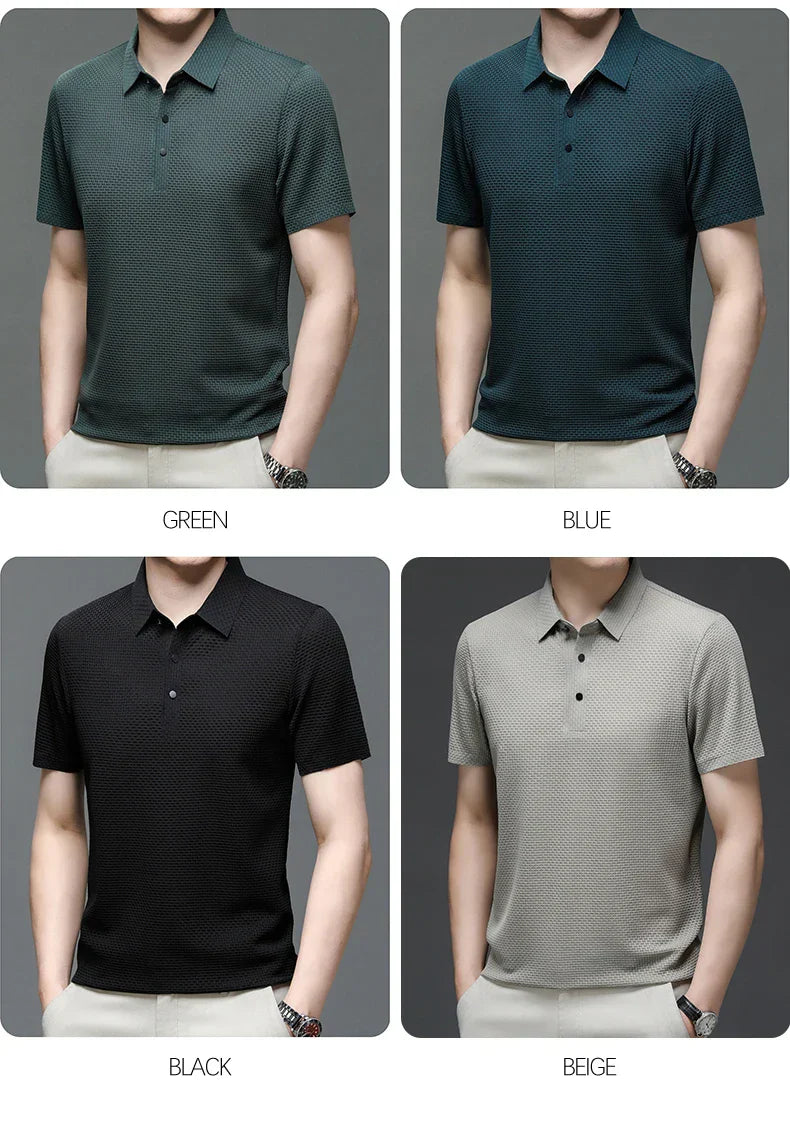Upto EUR Sizes Tall Man Brand Top-Quality Men's Golf Shirt Lop-up Hollow Short-sleeved Polo Shirt SummerIce Silk Breathable Tee