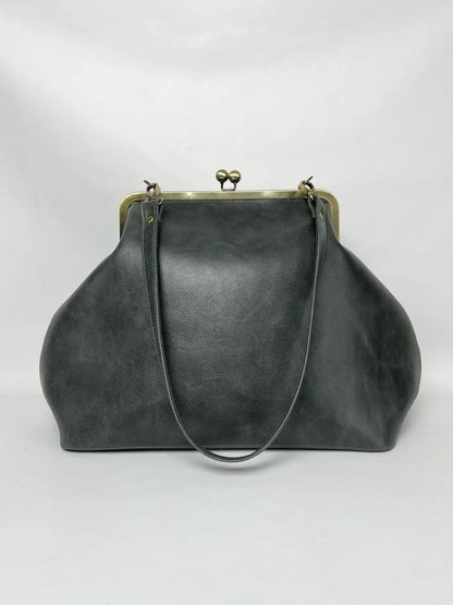 LOST IN VINTAGE Artificial Leather Bag Large Balls Bronze Kiss-lock Large Clutch Handbag Proudly Carried In Hand 35x30x20cm