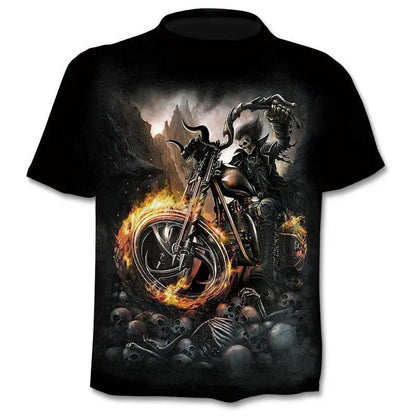 New retro street punk motorcycle men's T-shirt 3D shirt casual fashion hip-hop horror short sleeved round neck men's clothing