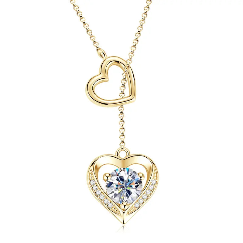 Round Moissanite Y-shape Lariat Cross Heart Infinite Pendant Necklace Chain for Women 925 Sterling Silver Jewelry Gifts