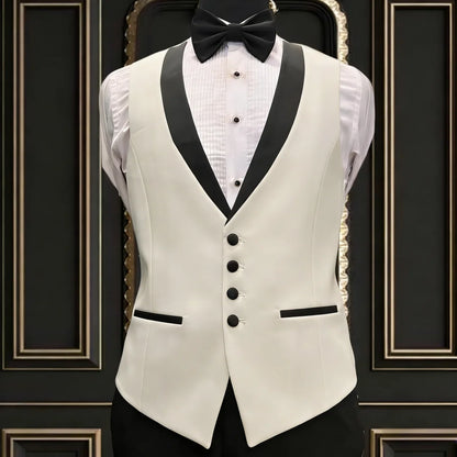 Men Vest Ivory With Black Lapel Single Breasted Waistcoat For Banquet Wedding Business Work Office Casual Daily Men Suit Vest