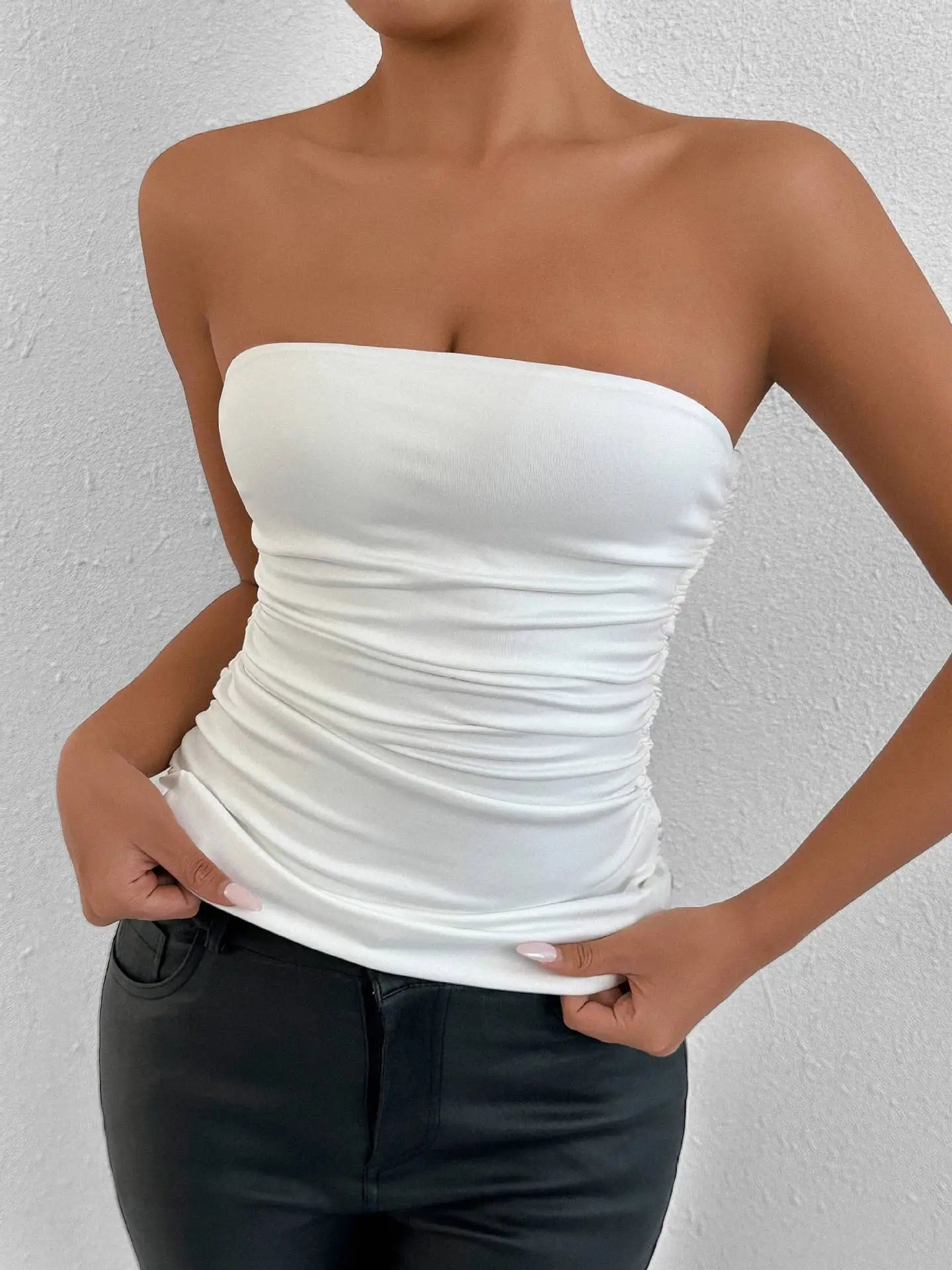 2026 Sexy Summer Solid Strapless Top Women Bandeau Bodycon Tops Lady Sleeveless Off Shoulder Club Party Clothes
