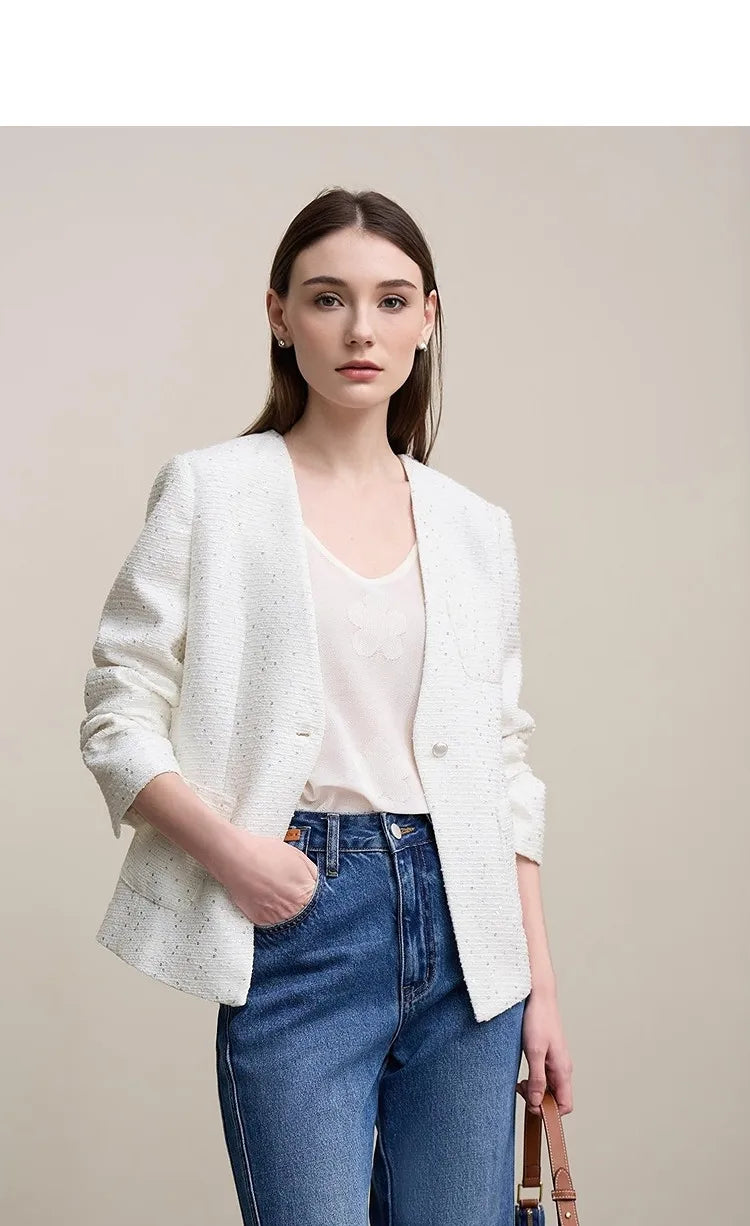Blazer Women 2026 Autumn New Elegant Versatile V-neck Jacket Female Single Button Slim Women's Long Sleeve Top 12641057