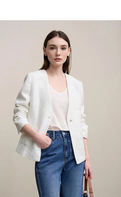 Blazer Women 2026 Autumn New Elegant Versatile V-neck Jacket Female Single Button Slim Women's Long Sleeve Top 12641057