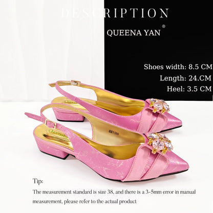 2025 New Summer Collection Stylish Italian Women’s Shoes and Bag Set Gold Colour Comfortable Low Heels With Rhinestone