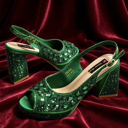 Elegant 2026 Champagne Peep Toe Heels with Diamond Accents - Luxurious Italian Design Pumps & Matching Bag Set for Parties