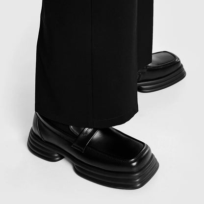 Men Zipper Patent Leather Increase Loafers Shoe Japan Korean Streetwear Fashion Thick Sole Platform Vintage Style Leather Shoes