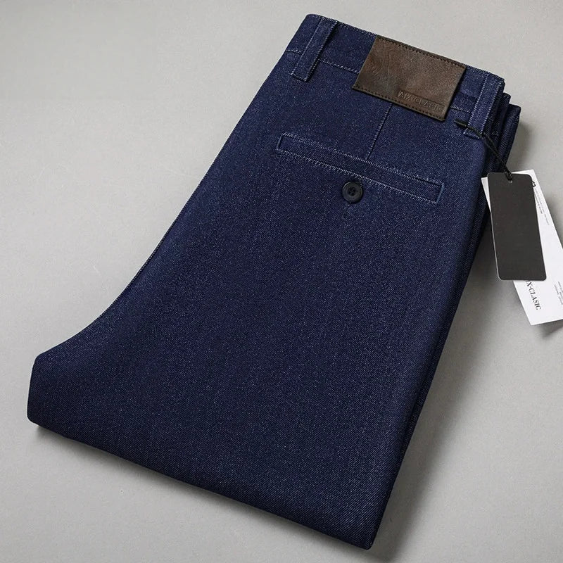Men's Straight Leg Jeans Streetwear Blue/Black Casual Loose Fit Thick Denim Mid-Rise Trousers for Spring Sizes 40-44