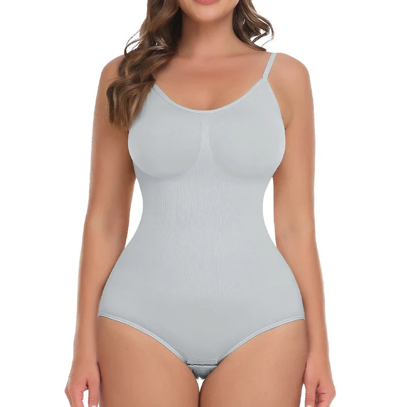 Women Seam-free Sleeveless V-Neck Bodysuit Shapewear Tummy Control Body Shaper Tank Top Red Blue