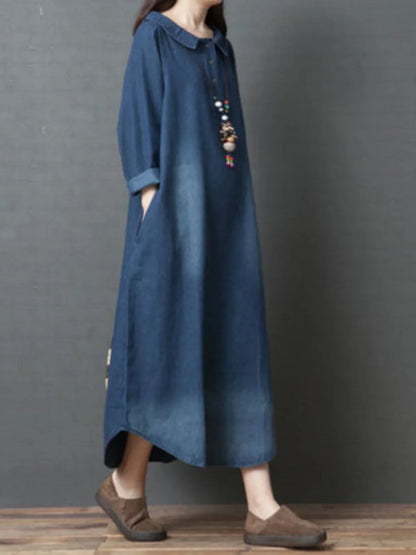 Women's Denim Dr Long Sve Loose Fit irt Sle Autumn Spring Faion plus Size Clothing Meat Concealing Slimming Skirt