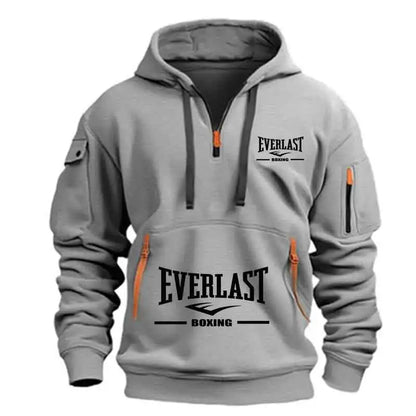 Men's Fashion Casual Hoodie Multi-pocket Sports Long-sleeve Sweatshirt Up Down Print Warm Half Zip Hooded Fitness Pullover Good