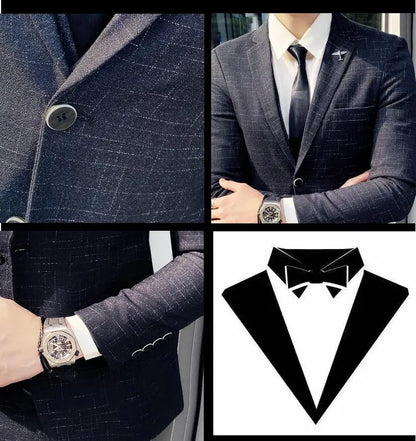 2023 Men's British Fashion Three-piece Set Slim Fit Suit Vest Trousers Ensemble Handsome Trendy All-in-one Banquet Blaze